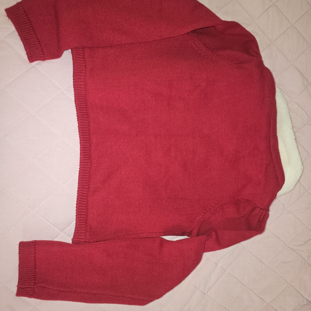 Gymboree - Red Cardigan with White Faux Fur Collar - Picture 4 of 5